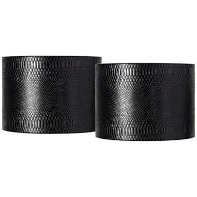 Springcrest Reptile Print Black Set Of 2 Drum Shades 15x15x11 (spider)