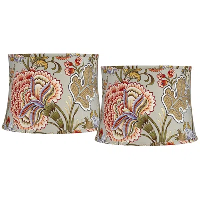 Springcrest Sage Green Flower Set Of 2 Drum Shades 14x16x11.5 (spider)