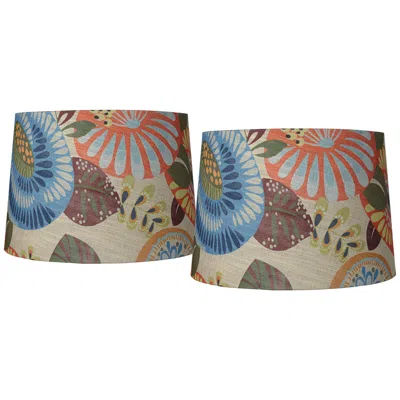 Springcrest Tropic Fabric Set Of 2 Drum Lamp Shades 14x16x11 (spider)