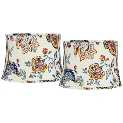 Springcrest White Paisley Set Of 2 Drum Lamp Shades 14x16x11.5 (spider)