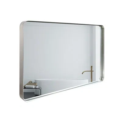 Springland Glossy Brushed Silver Rounded Corner Rectangle Wall Mirror For Bathroom Metal Frame Wall Mounted Bat