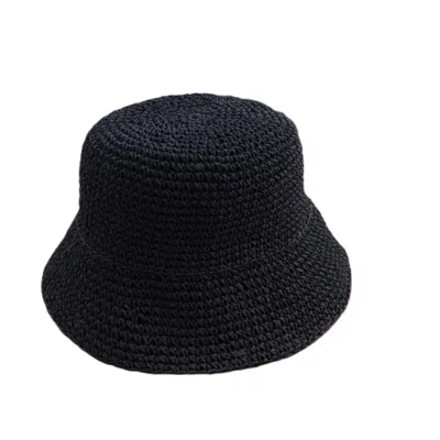 Springmoonatelier Black Handmade Crochet Bucket Hat – Raffia Summer Hat For Women