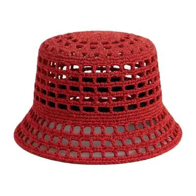 Springmoonatelier Handmade Red Crochet Women's Bucket Hat