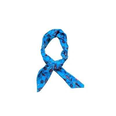 Springmoonatelier Vibrant Turquoise Blue Floral Pattern Women's Scarf