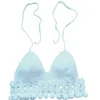 Springmoonatelier White Women Summer Beach Crochet Strappy Knit Boho Strappy Crop Small In White