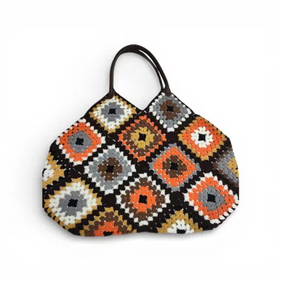 Springmoonatelier Women's Atelier Grandma Plaid Bag – Luxury Hand-knitted Bag With Leather Handles In Black