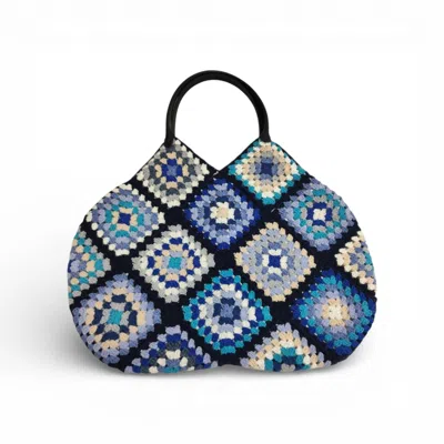 Springmoonatelier Women's Azure Mosaic Atelier Tote – Handcrafted Luxury Granny Square Bag In Blue