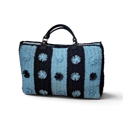 Springmoonatelier Women's Black / Blue Handcrafted Blue & Black Raffia Bloom Tote In Black/blue