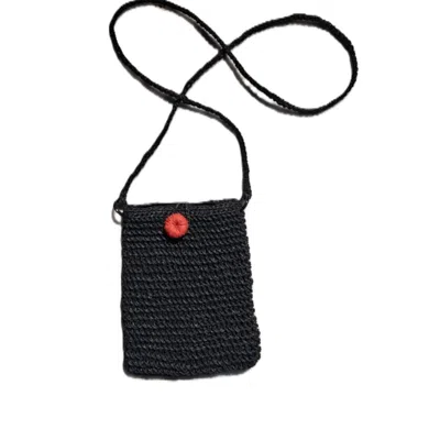 Springmoonatelier Women's Black Pink Buttoned Raffia Pocket Bag