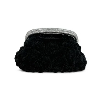 Springmoonatelier Women's Black Velvet Hand-knitted Designer Bag – Elegant, Soft, And Unique