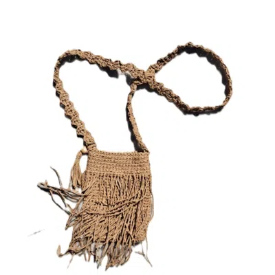 Springmoonatelier Women's Brown Crazy Girl's Beige Raffia Mobile Phone Bag