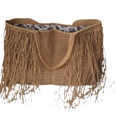 Springmoonatelier Women's Brown Crocheted Raffia Beach Large Straw Boho Bag