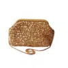 Springmoonatelier Women's Brown Handcrafted Raffia Clutch With Golden Sequins