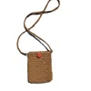 Springmoonatelier Women's Brown Raffia Mobile Phone Bag With Pink Buttons
