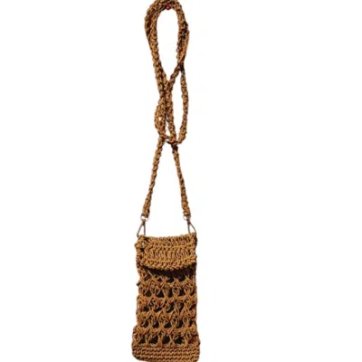 Springmoonatelier Women's Brown Raffia  Phone Pouch  Bag