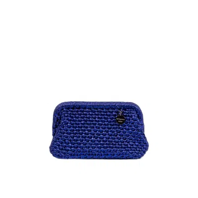 Springmoonatelier Women's Deep Blue Luxury Metallic Crochet Clutch Bag