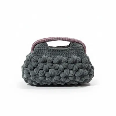 Springmoonatelier Women's Grey Velvet Hand-knitted Designer Bag – Elegant, Soft, And Unique In Gray