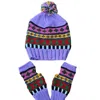 Springmoonatelier Women's Handcrafted Wool Hat And Fingerless Gloves - Purple With Mixed Colors