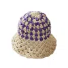 Springmoonatelier Women's Handmade Cream-purple Raffia Bucket Hat
