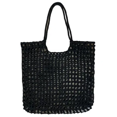 Springmoonatelier Women's Handmade Crochet Mesh Black Bag – Lightweight Summer Beach Bag