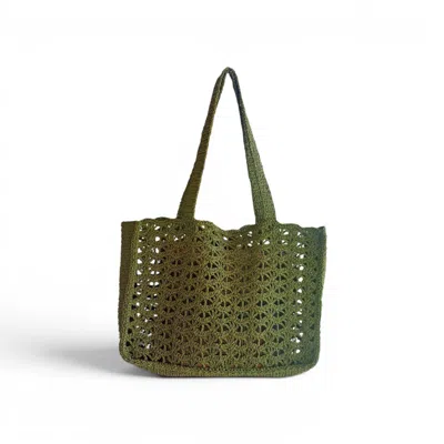 Springmoonatelier Women's Handmade Crochet Tote Bag Olive  Green - Handmade Raffia Summer Shoulder Bag