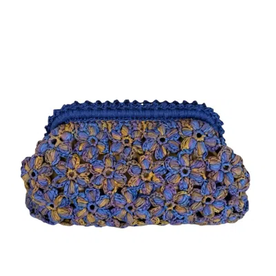 Springmoonatelier Women's Handmade Floral Motif Raffia Clutch – Purple Bloom Edition