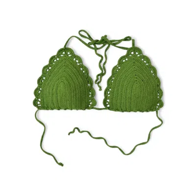 Springmoonatelier Women's Handmade Green Crochet Bikini Top