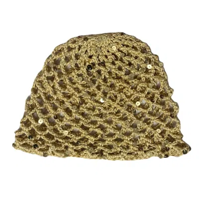 Springmoonatelier Women's Handmade Mesh Summer Hat Gold – Sparkling Beach And Festival Hair Accessory