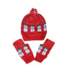 Springmoonatelier Women's Handmade New Year Wool Hat And Glove Set - Red & White