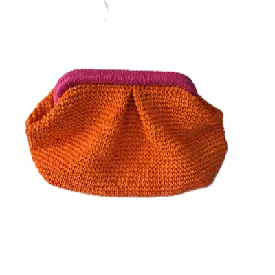 Springmoonatelier Women's Handmade Orange Raffia Clutch Bag – Vibrant, Bold, And Beautiful