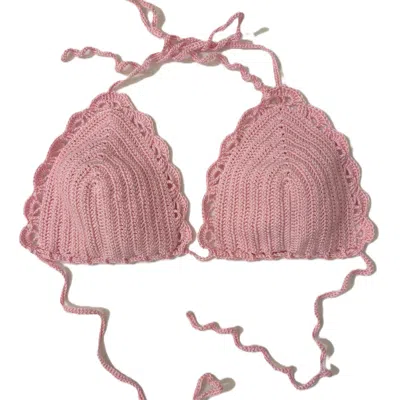 Springmoonatelier Women's Handmade Pink Crochet Bikini Top