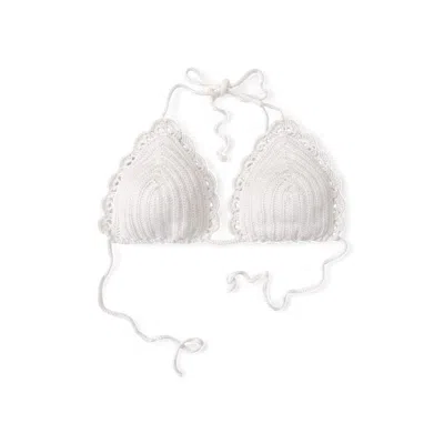 Springmoonatelier Women's Handmade White Crochet Bikini Top