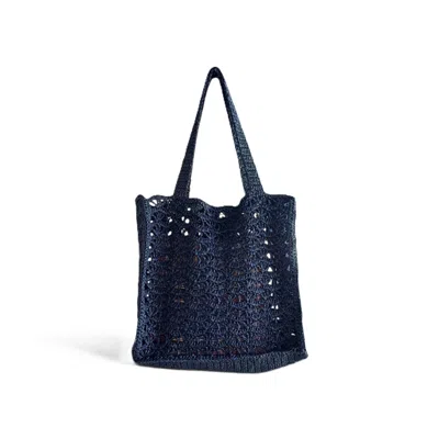 Springmoonatelier Women's Luxury Midnight Black Handmade Raffia Tote Bag – Large Crochet Shoulder Bag With Floral Moti