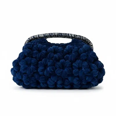Springmoonatelier Women's Midnight Sapphire Blue Velvet Knitted Designer Bag – Elegant, Soft, And Unique