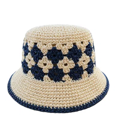 Springmoonatelier Women's Neutrals / Blue Handmade Navy Blue And Cream Crochet Bucket Hat – Lightweight Summer Raffia  In Orange