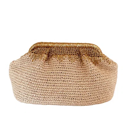 Springmoonatelier Women's Neutrals Golden Edge Handmade Raffia Clutch Bag In Yellow