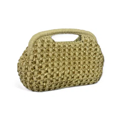 Springmoonatelier Women's Neutrals Handmade Raffia & Metallic Yarn Structured Bag
