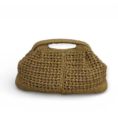 Springmoonatelier Women's Neutrals Valentine's Special Handmade Metallic Raffia Clutch With Crystal Sparkle – Limited 