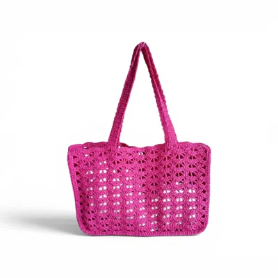 Springmoonatelier Women's Pink Handmade Crochet Tote Bag – Fuchsia Shoulder Bag