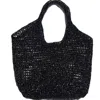 Springmoonatelier Women's Raffia Beach Pearl Black Bag On Shelf