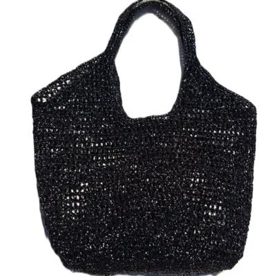 Springmoonatelier Women's Raffia Beach Pearl Black Bag On Shelf