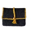 Springmoonatelier Women's Raffia Black Clutch Handbag