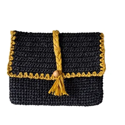 Springmoonatelier Women's Raffia Black Clutch Handbag