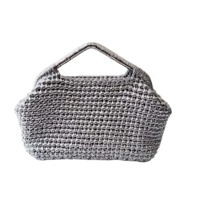 Springmoonatelier Women's Silver Luxury Metallic Crochet Clutch Bag