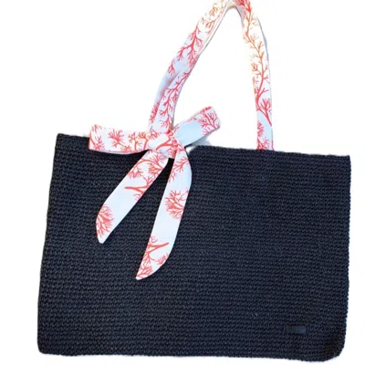 Springmoonatelier Women's Summer Flowers Raffia Black Beach Bag