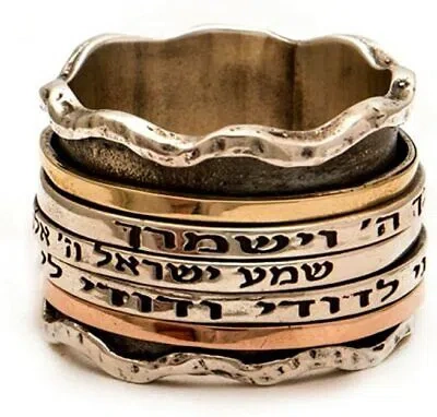 Pre-owned Springnahal Blessing Spinning Ring In Gold&silver With Colorful Stones And Saintly Quote