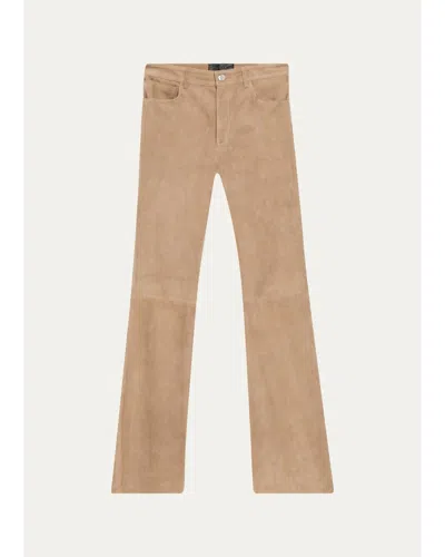 Sprwmn 5 Pocket Mid-rise Suede Flared Pants In Purple