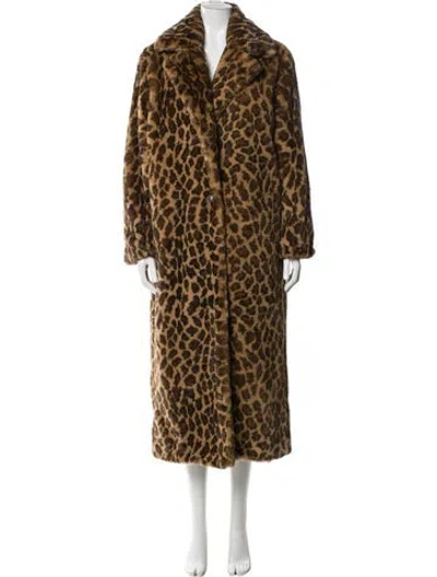 Pre-owned Sprwmn Animal Print Faux Fur Coat In Brown