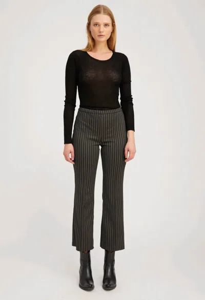 Sprwmn Ankle Flare With Pintucks Pants In Black Pinstripe In Gray