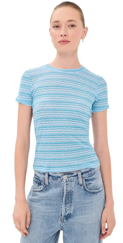Sprwmn Baby Tee Turquoise Stripes In Blue